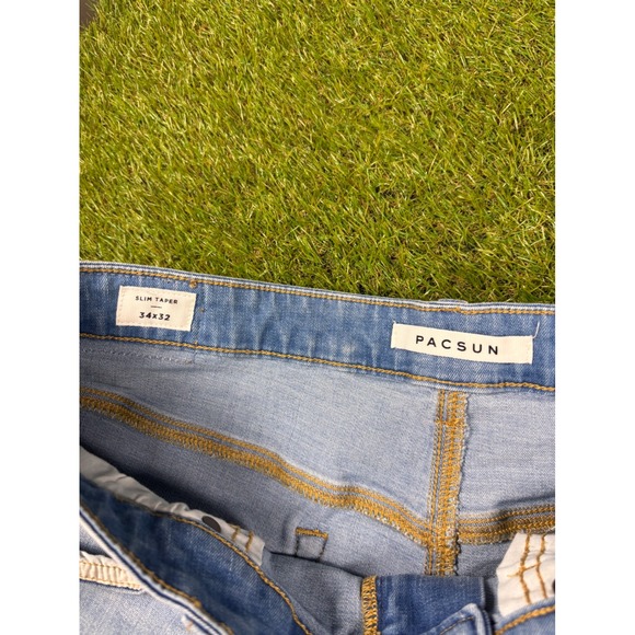 Pacsun Slim Taper 34x32  Distressed Mens Jeans - Picture 4 of 5